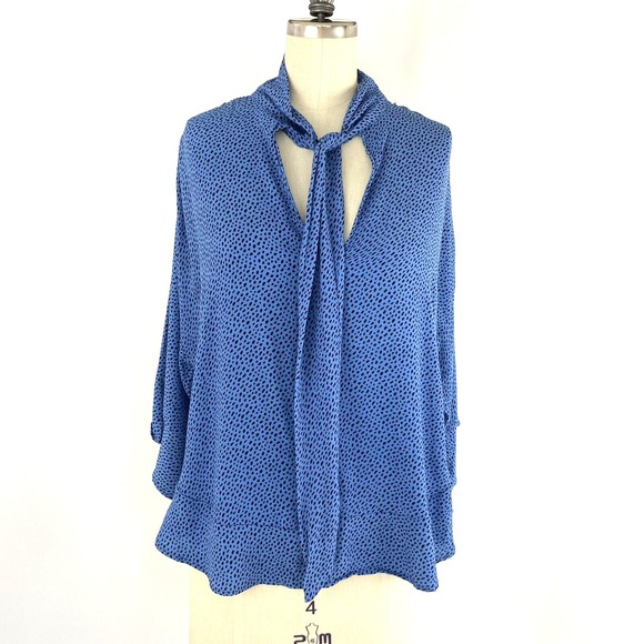 Zara Blue Printed Polka Dot Tie Neck Flowy‎ Blouse XS Relaxed Fit - Picture 2 of 10